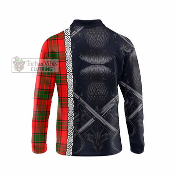 Maxtone Tartan Long Sleeve Polo Shirt with Family Crest Cross Sword Thistle Celtic Vibes - Tartan Vibes Clothing