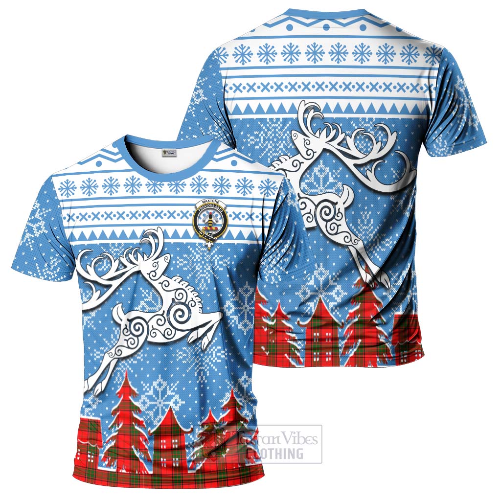 Tartan Vibes Clothing Maxtone Clan Christmas T-Shirt Celtic Reindeer Style