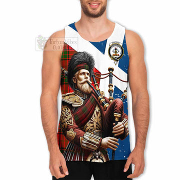 Maxtone Tartan Men's Tank Top with Family Crest Scottish Bagpiper Vibes