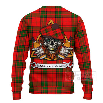 Maxtone Tartan Ugly Sweater with Family Crest and Bearded Skull Holding Bottles of Whiskey - Tartan Vibes Clothing