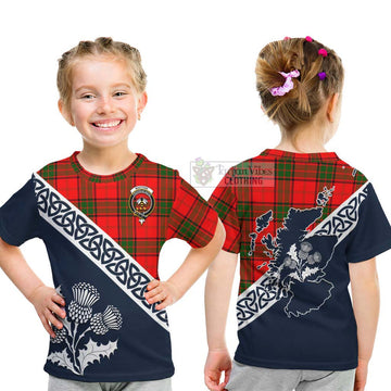 Maxtone Tartan Kid T-Shirt Featuring Thistle and Scotland Map