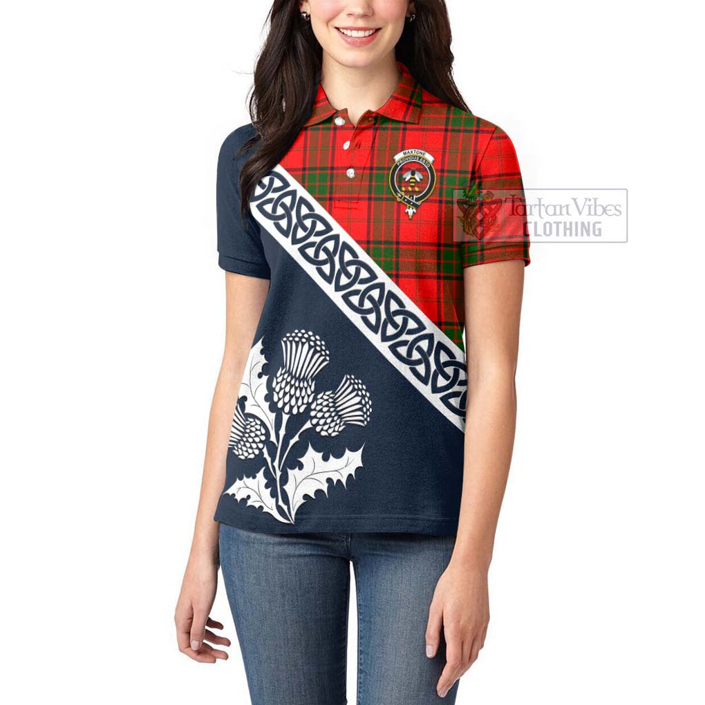 Tartan Vibes Clothing Maxtone Tartan Women's Polo Shirt Featuring Thistle and Scotland Map