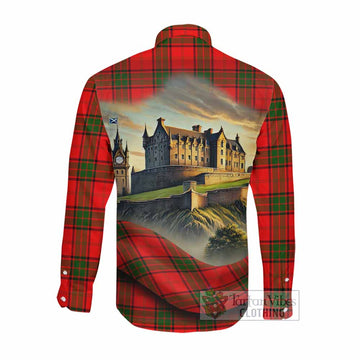 Maxtone Tartan Family Crest Long Sleeve Button Shirt with Scottish Ancient Castle Style Men's Shirt - Tartan Vibes Clothing