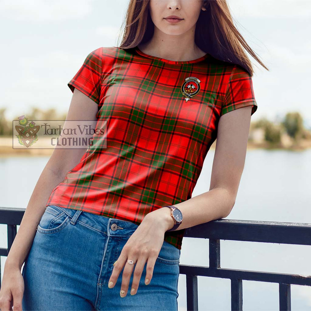 Maxtone Tartan Cotton T-Shirt with Family Crest Women's Shirt - Tartanvibesclothing Shop