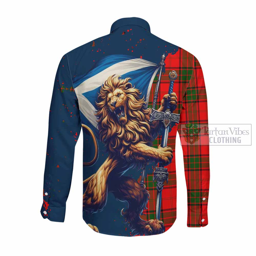 Tartan Vibes Clothing Maxtone Tartan Family Crest Long Sleeve Button Shirt with Scottish Majestic Lion