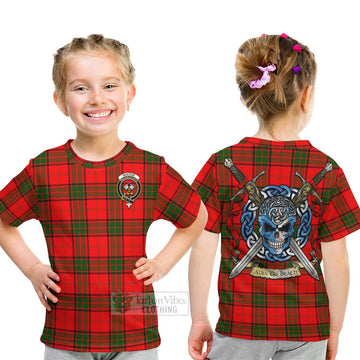 Maxtone Tartan Kid T-Shirt with Family Crest Celtic Skull Style