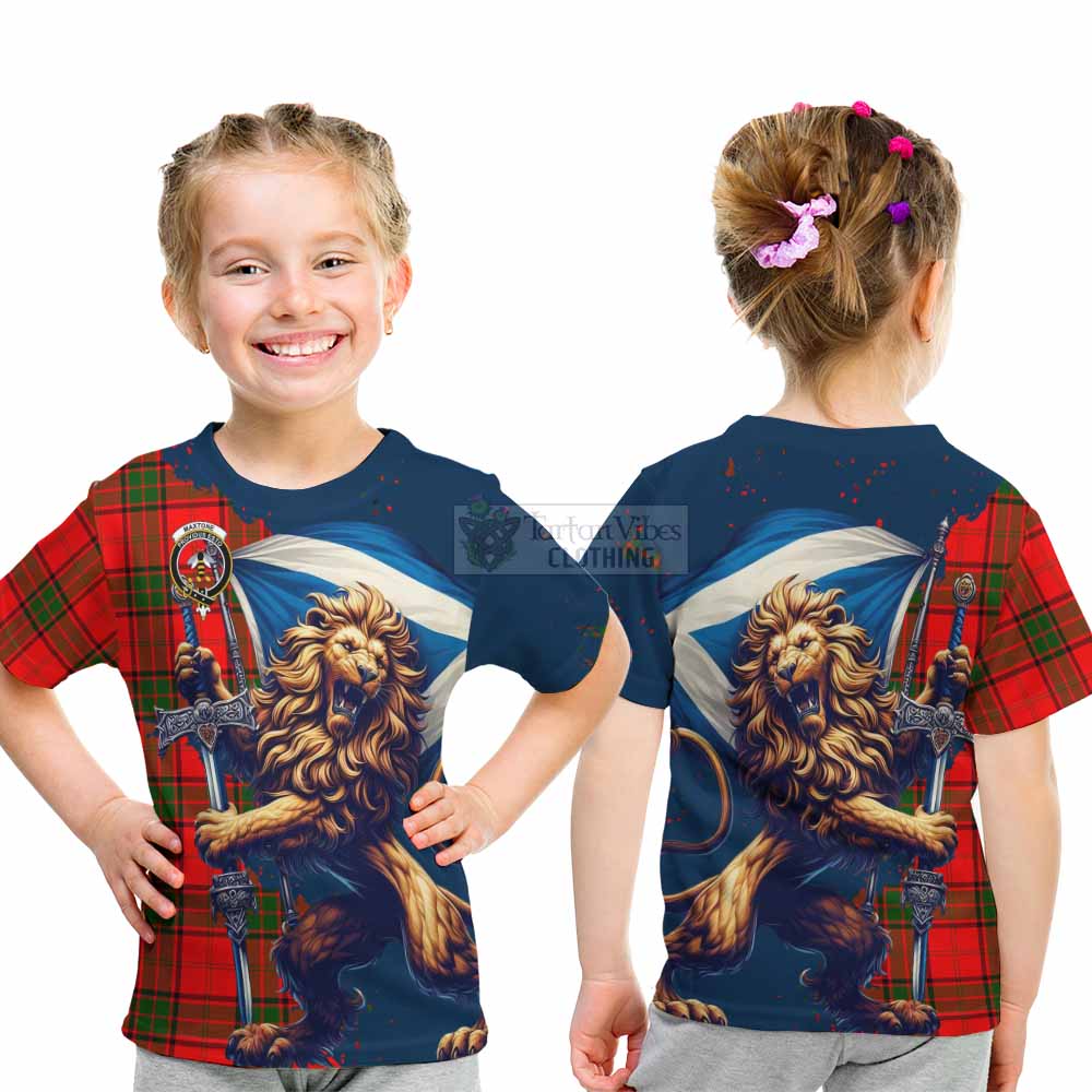 Tartan Vibes Clothing Maxtone Tartan Family Crest Kid T-Shirt with Scottish Majestic Lion