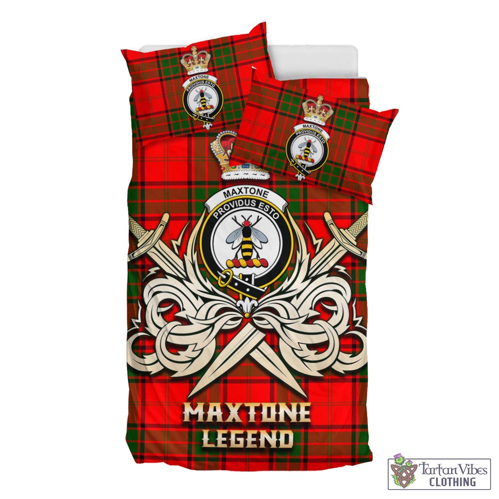 Tartan Vibes Clothing Maxtone Tartan Bedding Set with Clan Crest and the Golden Sword of Courageous Legacy