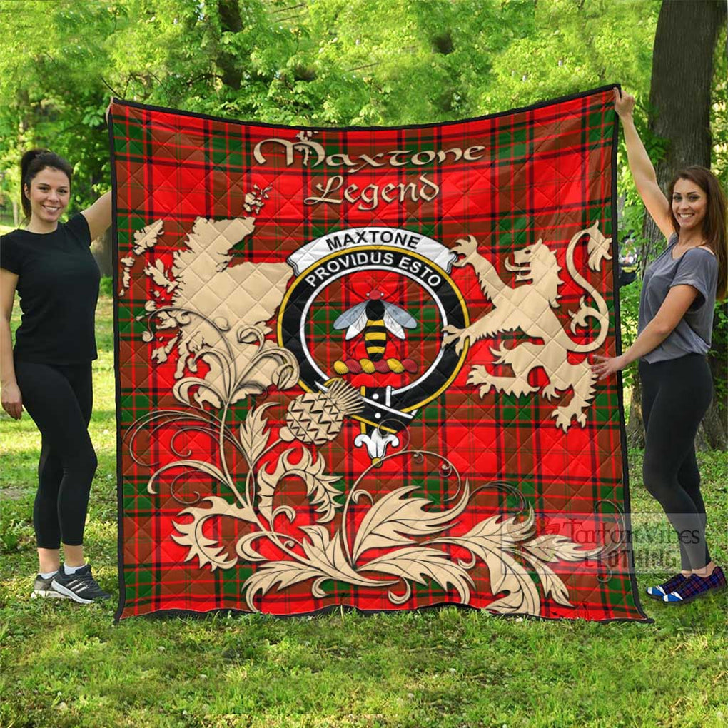 Tartan Vibes Clothing Maxtone Tartan Quilt with Family Crest and Scottish Symbol Style