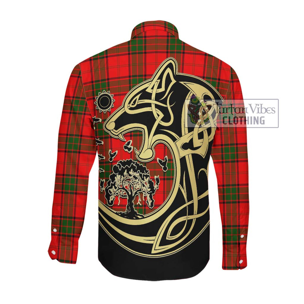 Maxtone Tartan Long Sleeve Button Shirt with Family Crest Celtic Wolf Style Men's Shirt - Tartan Vibes Clothing