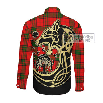 Maxtone Tartan Long Sleeve Button Shirt with Family Crest Celtic Wolf Style