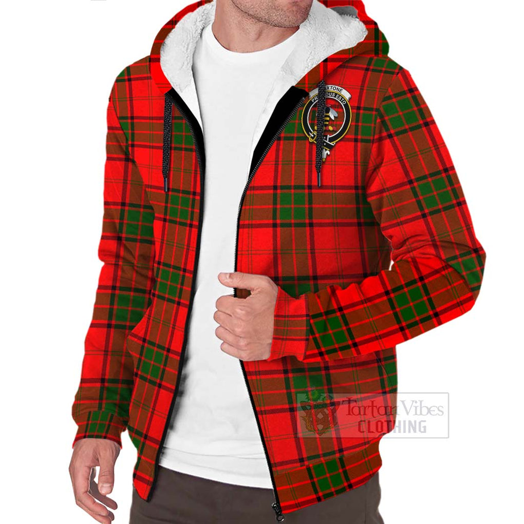 Tartan Vibes Clothing Maxtone Tartan Sherpa Hoodie with Family Crest and Bearded Skull Holding Bottles of Whiskey