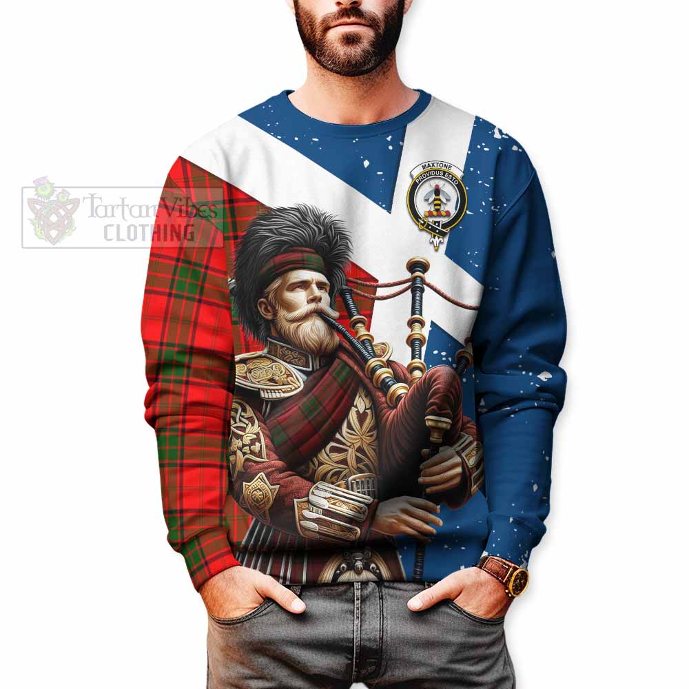 Tartan Vibes Clothing Maxtone Tartan Sweatshirt with Family Crest Scottish Bagpiper Vibes