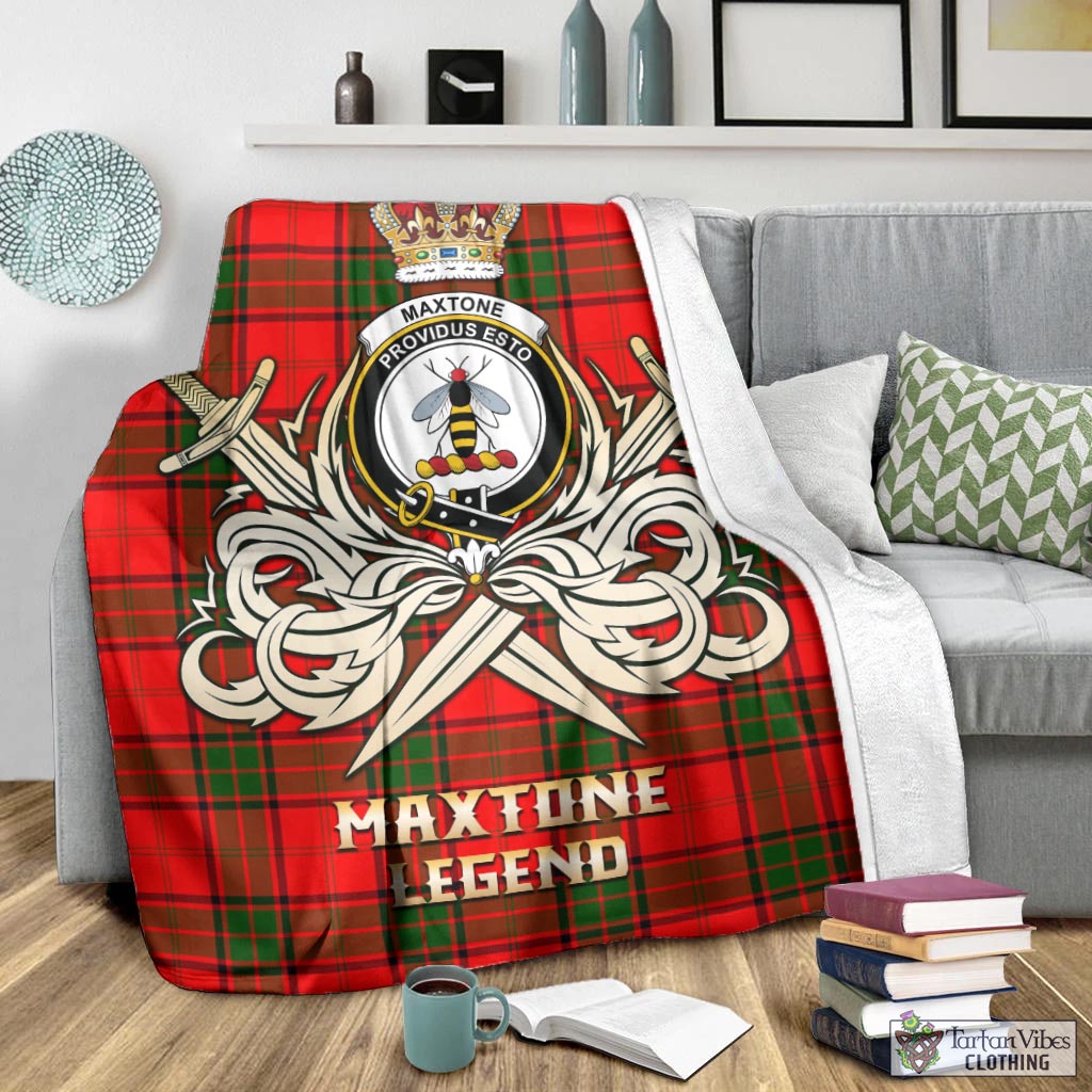 Tartan Vibes Clothing Maxtone Tartan Blanket with Clan Crest and the Golden Sword of Courageous Legacy