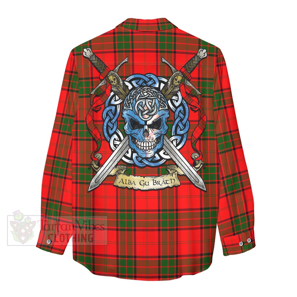 Tartan Vibes Clothing Maxtone Tartan Women's Casual Shirt with Family Crest Celtic Skull Style