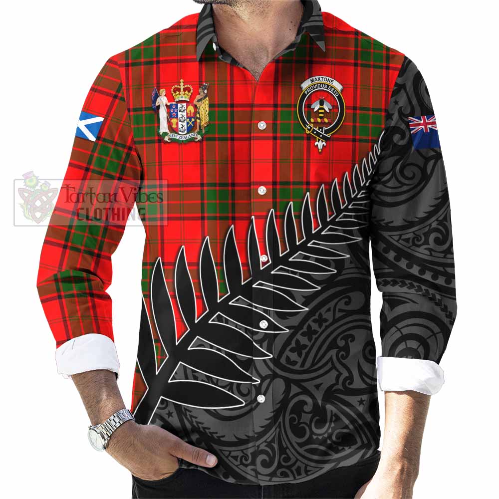 Tartan Vibes Clothing Maxtone Crest Tartan Long Sleeve Button Shirt with New Zealand Silver Fern Half Style