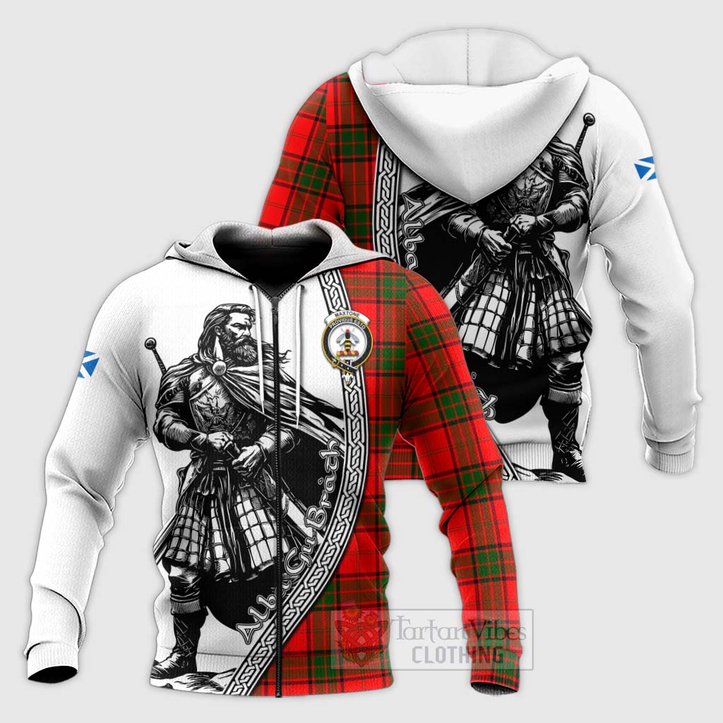 Maxtone Tartan Clan Crest Knitted Hoodie with Highlander Warrior Celtic Style Unisex Knitted Zip Hoodie - Tartan Vibes Clothing