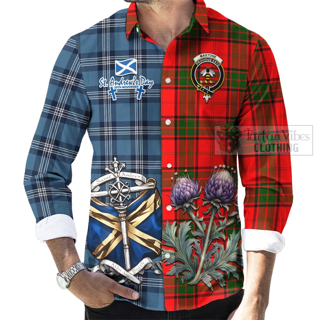 Tartan Vibes Clothing Maxtone Tartan Long Sleeve Button Shirt Happy St. Andrew's Day Half Tartan Style