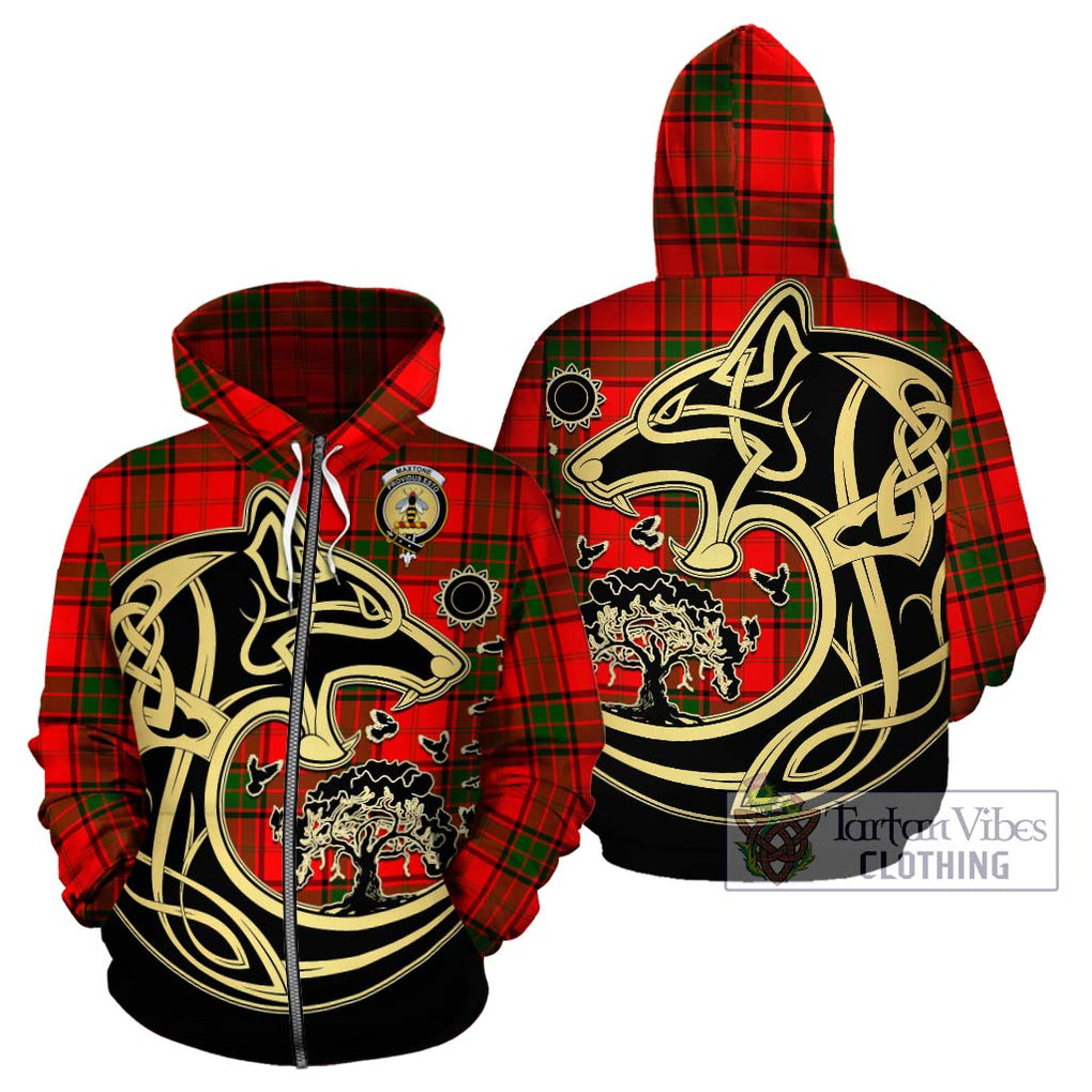 Maxtone Tartan Hoodie with Family Crest Celtic Wolf Style - Tartan Vibes Clothing