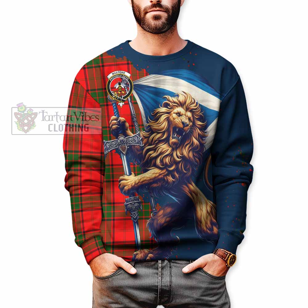 Tartan Vibes Clothing Maxtone Tartan Family Crest Sweatshirt with Scottish Majestic Lion