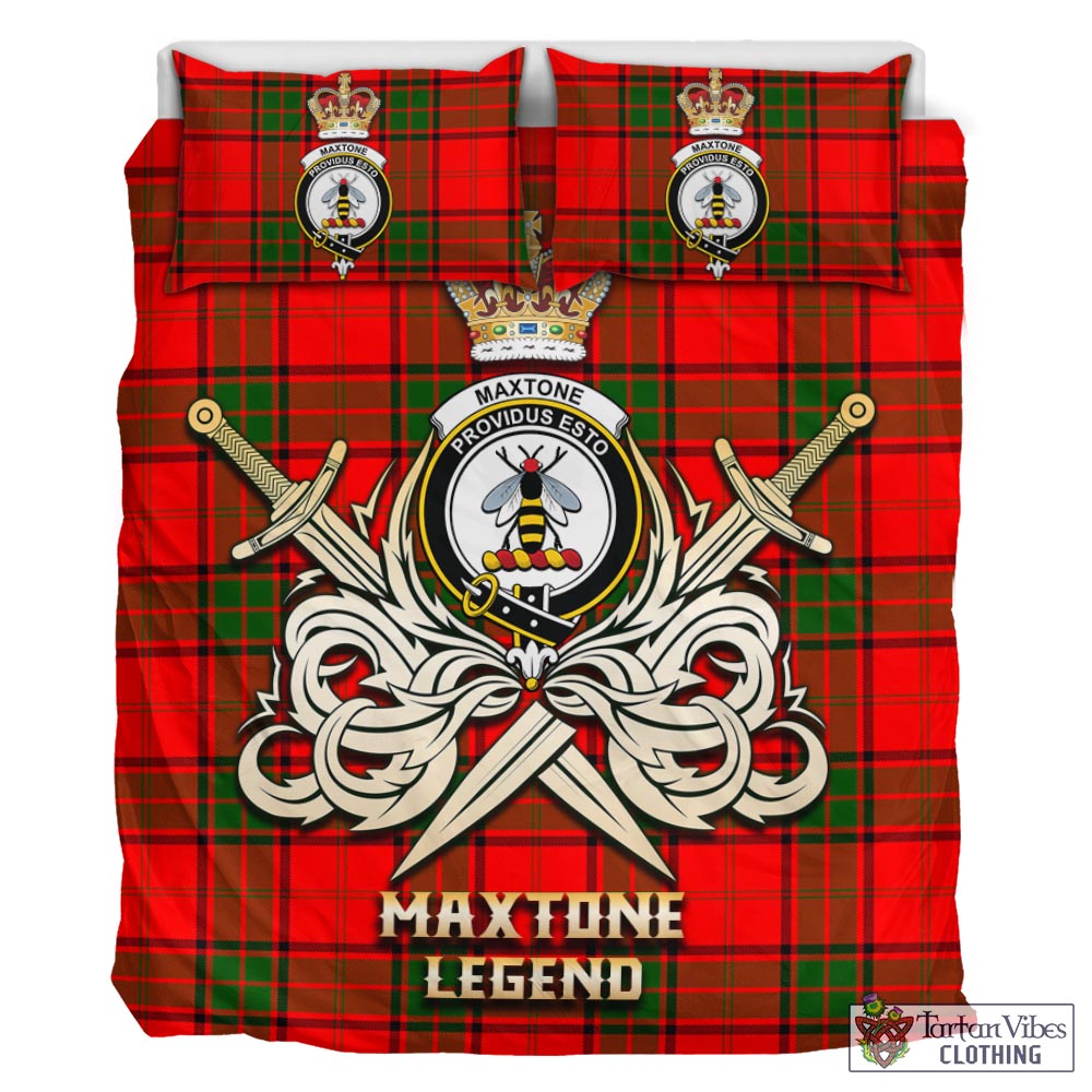 Tartan Vibes Clothing Maxtone Tartan Bedding Set with Clan Crest and the Golden Sword of Courageous Legacy