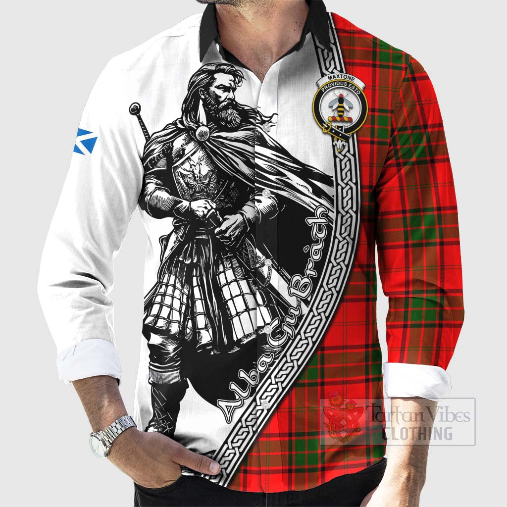 Tartan Vibes Clothing Maxtone Tartan Clan Crest Long Sleeve Button Shirt with Highlander Warrior Celtic Style