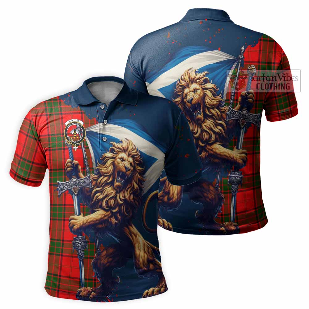 Tartan Vibes Clothing Maxtone Tartan Family Crest Men's Polo Shirt with Scottish Majestic Lion