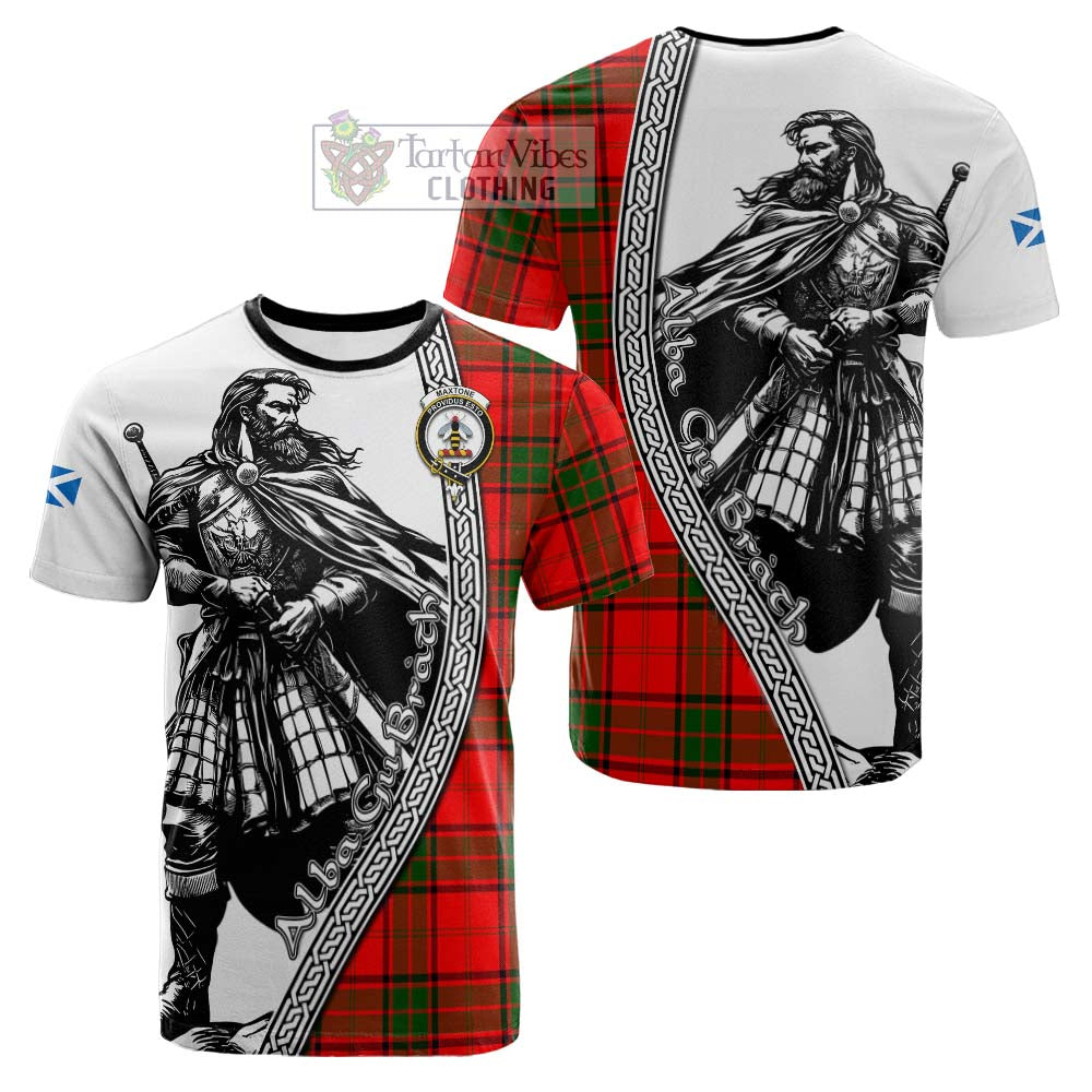 Maxtone Tartan Clan Crest Cotton T-shirt with Highlander Warrior Celtic Style