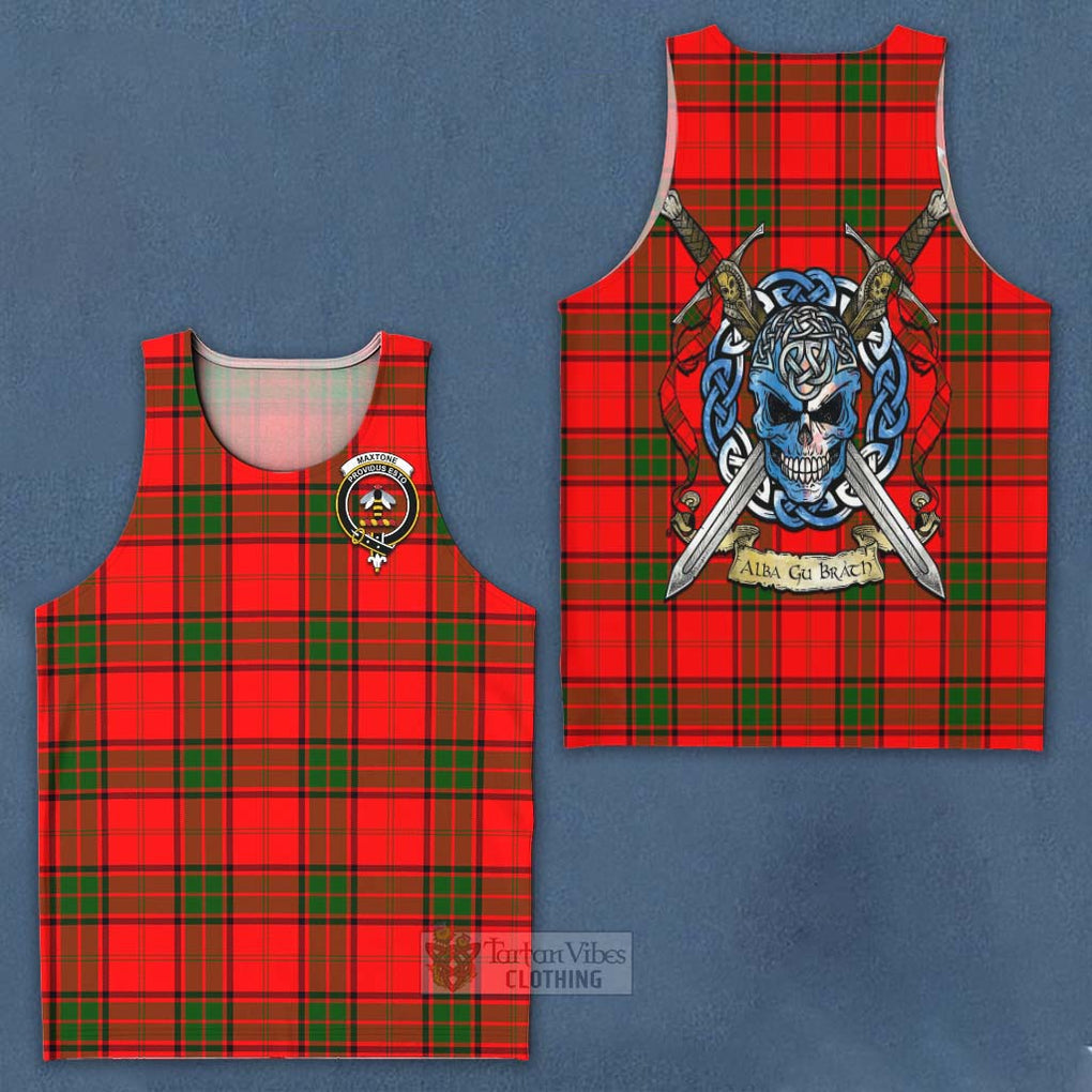 Tartan Vibes Clothing Maxtone Tartan Men's Tank Top with Family Crest Celtic Skull Style