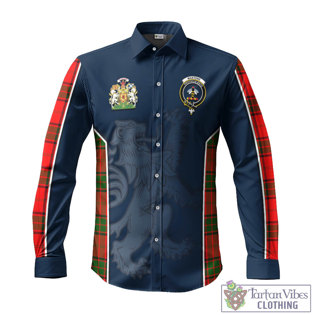 Tartan Vibes Clothing Maxtone Tartan Long Sleeve Button Up Shirt with Family Crest and Lion Rampant Vibes Sport Style