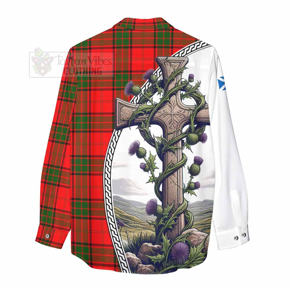 Tartan Vibes Clothing Maxtone Tartan Women's Casual Shirt with Family Crest and St. Andrew's Cross Accented by Thistle Vines