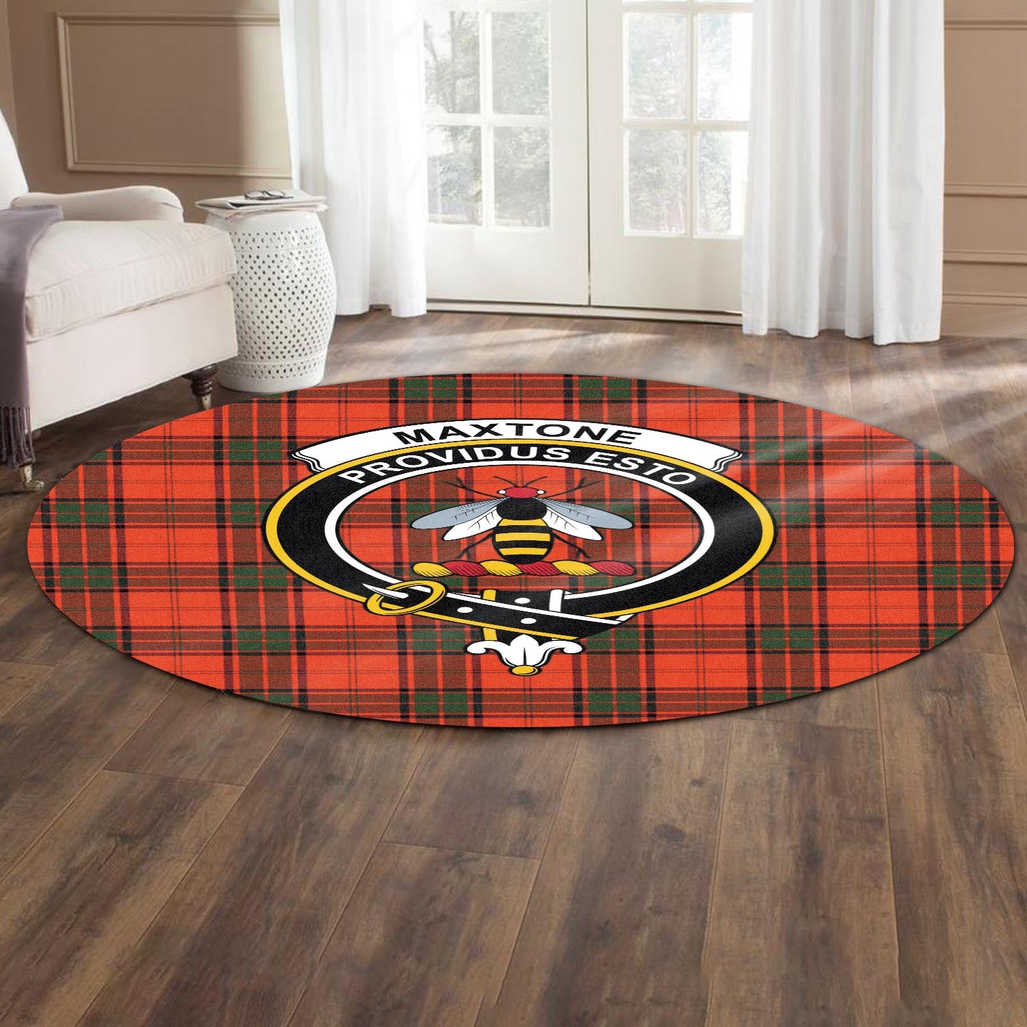 maxtone-tartan-round-rug-with-family-crest