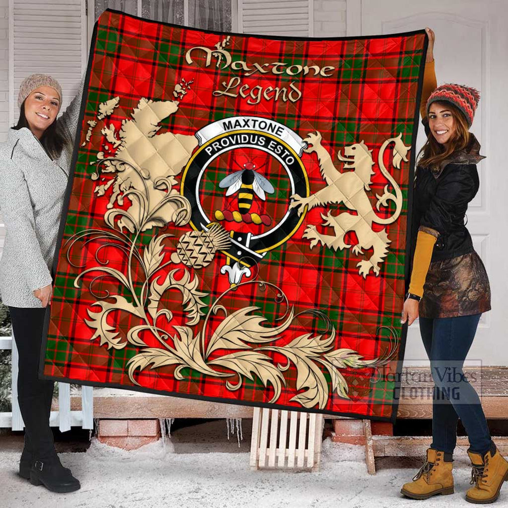 Tartan Vibes Clothing Maxtone Tartan Quilt with Family Crest and Scottish Symbol Style