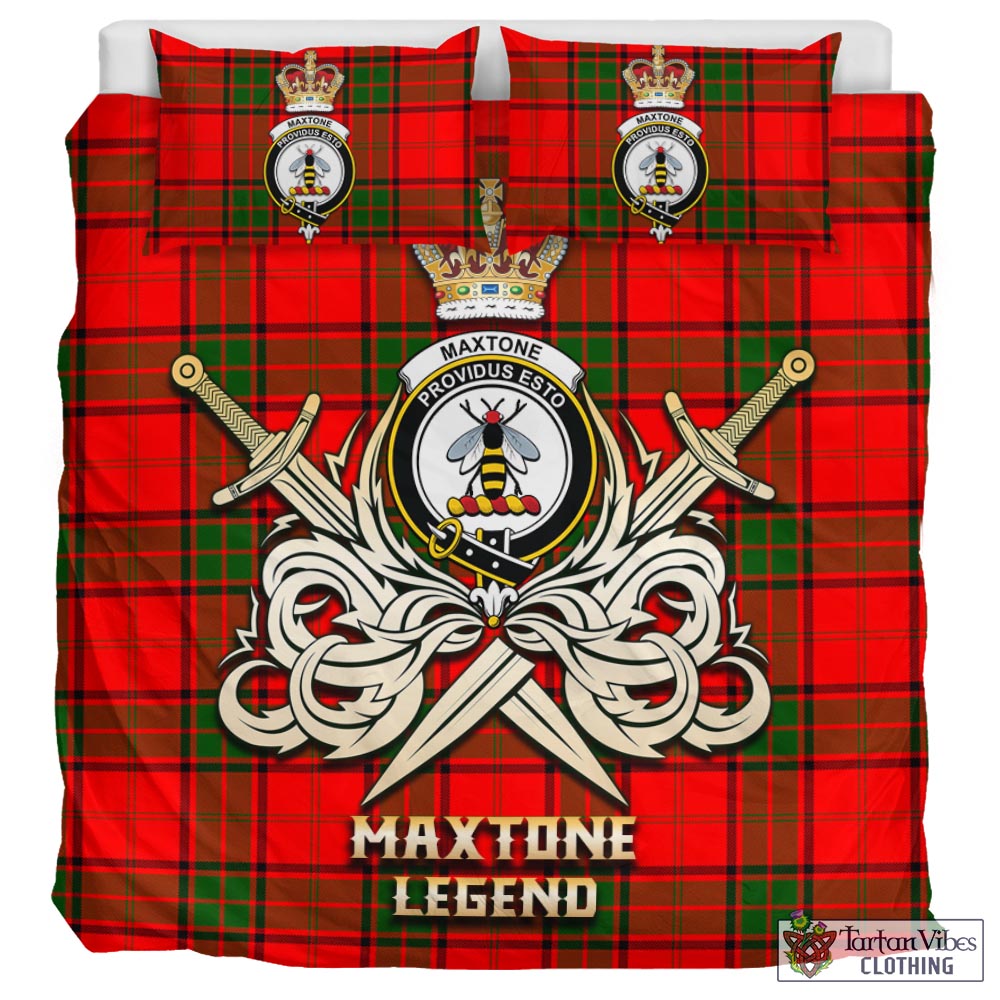 Tartan Vibes Clothing Maxtone Tartan Bedding Set with Clan Crest and the Golden Sword of Courageous Legacy