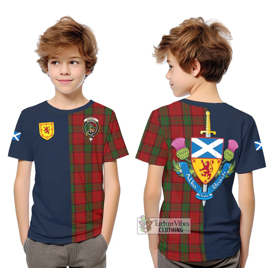 Tartan Vibes Clothing Maxwell Tartan Kid T-Shirt with Scottish Lion Royal Arm Half Style