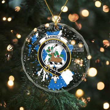 Maxwell Clan Crest Christmas Glass Ornament with Scotland Map