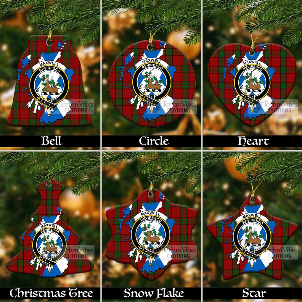 Tartan Vibes Clothing Maxwell Tartan Christmas Ornament with Family Crest and Scotland Map