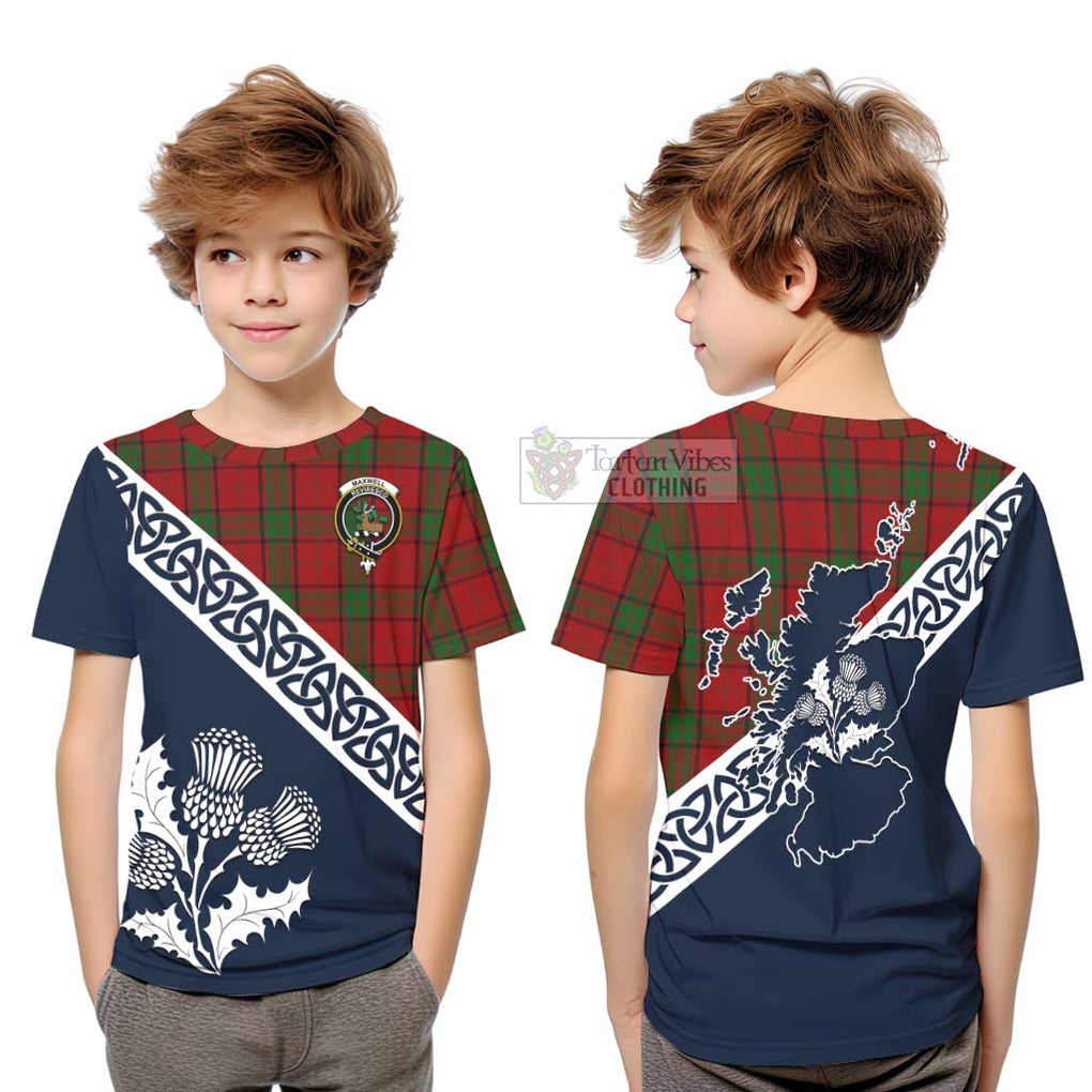 Tartan Vibes Clothing Maxwell Tartan Kid T-Shirt Featuring Thistle and Scotland Map