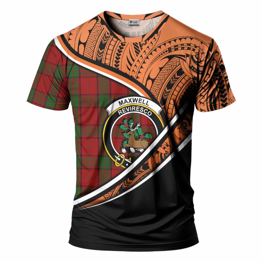 Tartan Vibes Clothing Maxwell Crest Tartan T-Shirt with Maori Tattoo Style - Orange Version