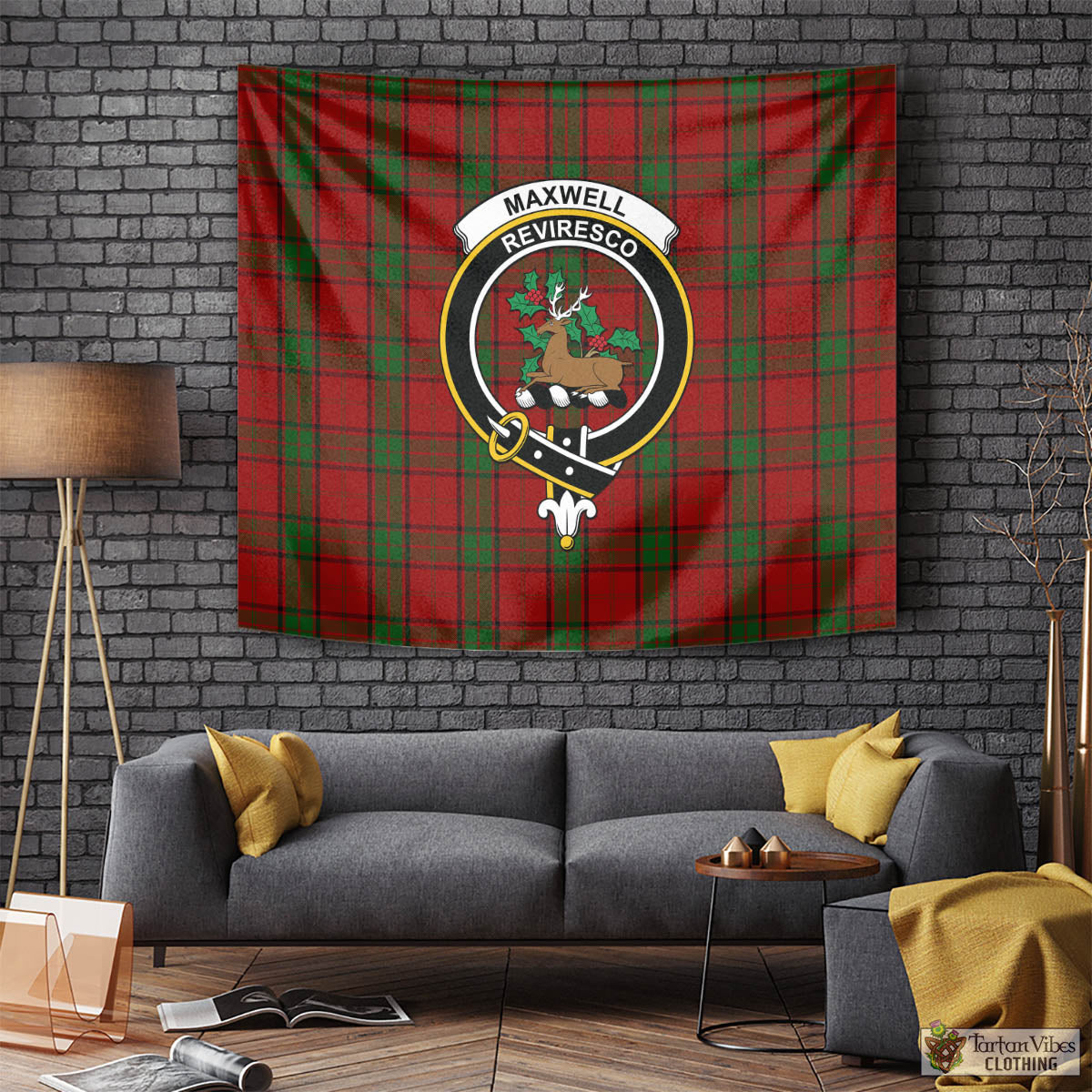 Tartan Vibes Clothing Maxwell Tartan Tapestry Wall Hanging and Home Decor for Room with Family Crest