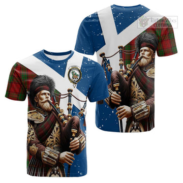 Maxwell Tartan Cotton T-shirt with Family Crest Scottish Bagpiper Vibes