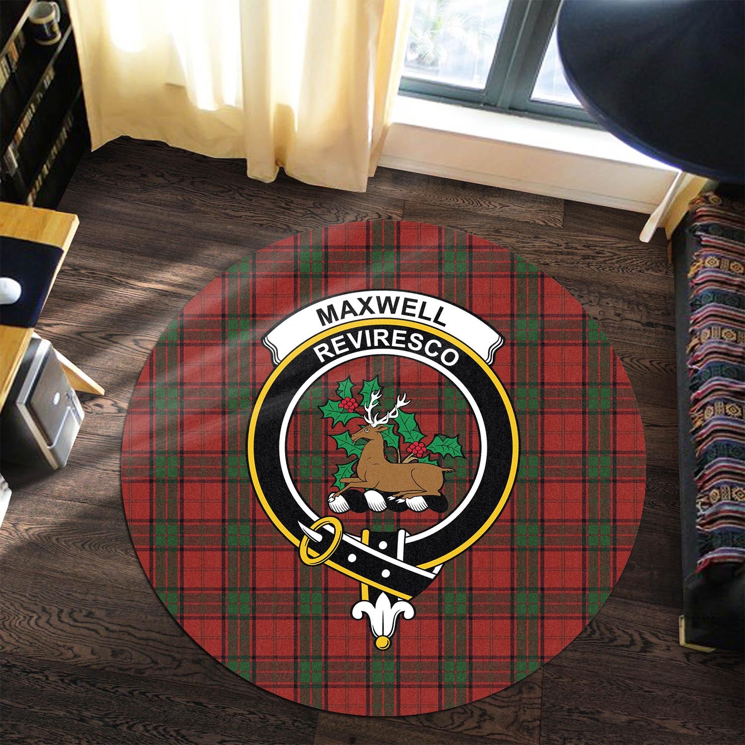 Maxwell Tartan Round Rug with Family Crest Premium Round Rug - Tartan Vibes Clothing