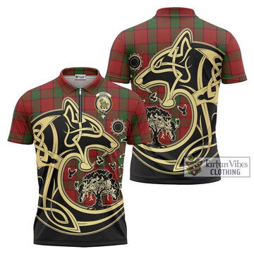 Maxwell Tartan Zipper Polo Shirt with Family Crest Celtic Wolf Style