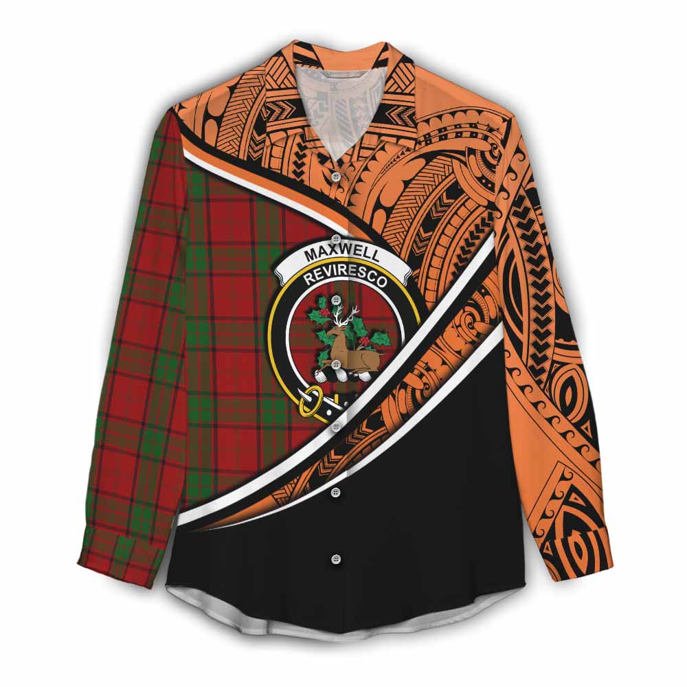 Tartan Vibes Clothing Maxwell Crest Tartan Women's Casual Shirt with Maori Tattoo Style - Orange Version