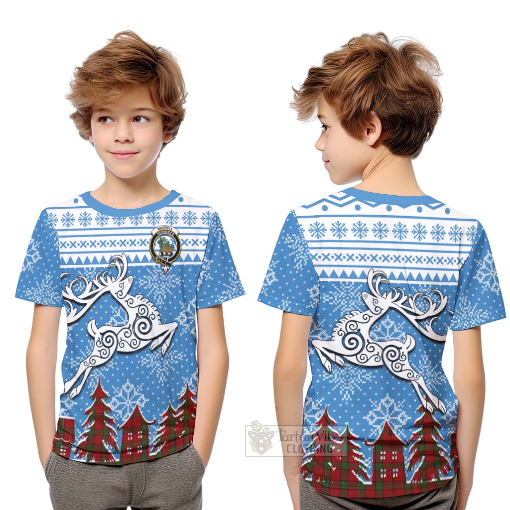 Tartan Vibes Clothing Maxwell Clan Christmas Kid T-Shirt Celtic Reindeer Style