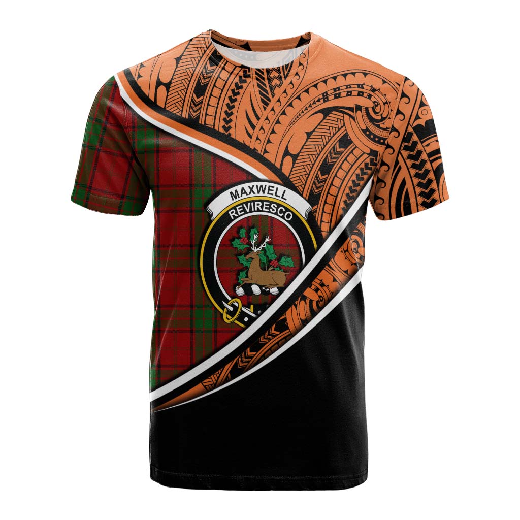 Tartan Vibes Clothing Maxwell Crest Tartan Cotton T-shirt with Maori Tattoo Style - Orange Version