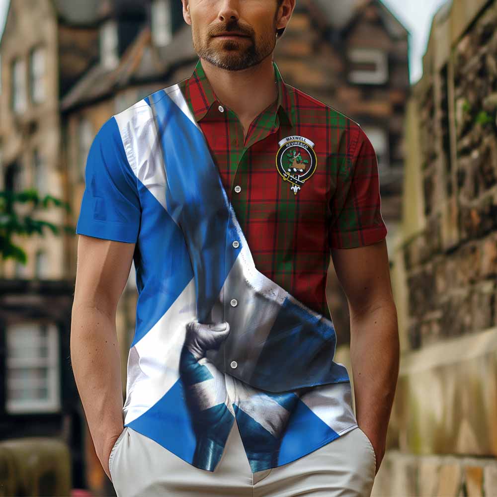 Tartan Vibes Clothing Maxwell Tartan Short Sleeve Button Shirt with Family Crest Scotland Patriotic Style