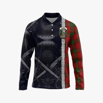 Maxwell Tartan Long Sleeve Polo Shirt with Family Crest Cross Sword Thistle Celtic Vibes