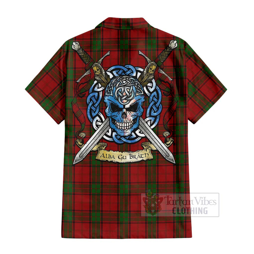 Tartan Vibes Clothing Maxwell Tartan Short Sleeve Button Shirt with Family Crest Celtic Skull Style