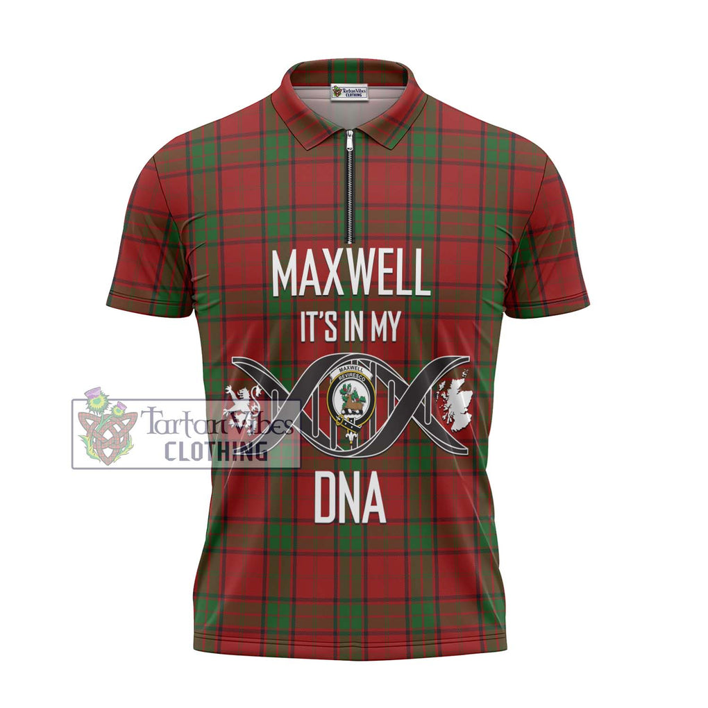 Maxwell Tartan Zipper Polo Shirt with Family Crest DNA In Me Style - Tartanvibesclothing Shop